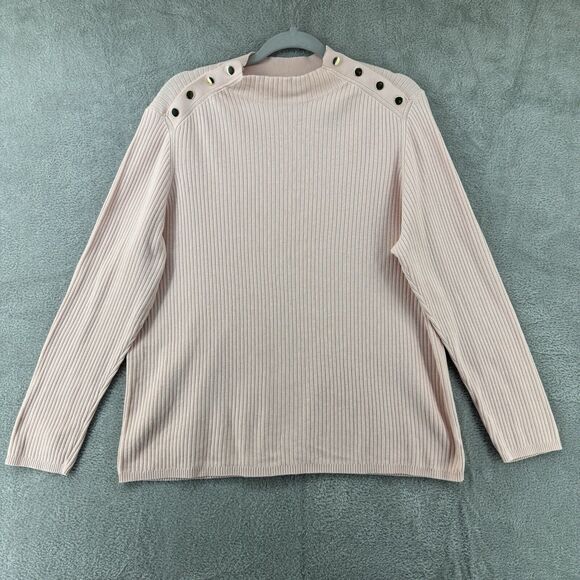Talbots Sweater Womens Plus 2X Peach Rib Knit Mock Neck Snap Buttons Long Sleeve - Picture 1 of 14